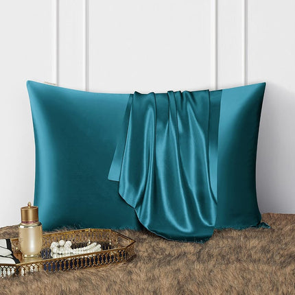 DISANGNI 100% Natural Mulberry Silk Pillow case for Hair and Skin with Hidden Zipper 22 Momme Both Sides Real Silk Pillow Case (1pc Queen Size 20" x30", Blue Green)