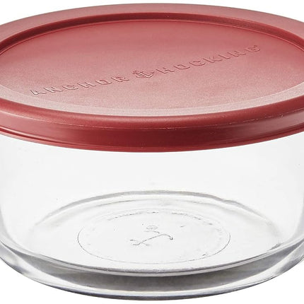 Anchor Hocking 4 Cup Glass Storage Containers with Lids, Set of 4 Glass Food Storage Containers with Red SnugFit Lids