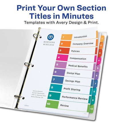 Avery Heavy-Duty View 3 Ring Binder with 3 Inch Rings, 10 Tab Customizable Table of Contents Binder Dividers, Office Supplies Set (01678)