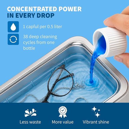 iSonic Ultrasonic Jewelry & Eyeglass Cleaner Solution Concentrate - Professional Cleaning Liquid for Ultrasonic Machine - Clean Gold, Silver, Diamond, Watch, Glasses, Eye Wear, 8-oz