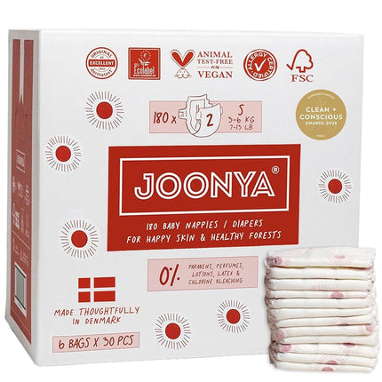 Joonya Baby Nappies, Size 2 S (3-6 kg) - 6 Bags of