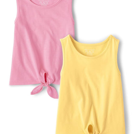 The Children's Place Baby Toddler Girls Tie Front Tank Top 2 Pack, Pink/Yellow, 3T