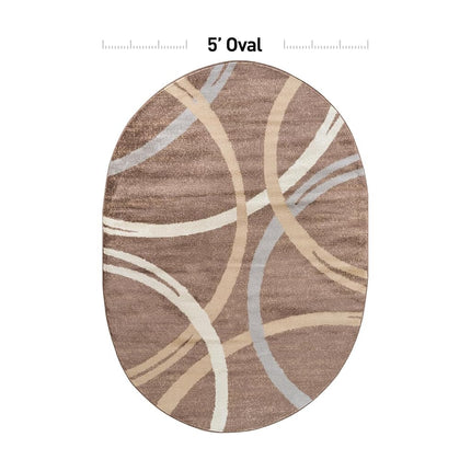 Rugshop Modern Wavy Circles Design Oval Rug, Non-Shedding Carpet for Bedroom, Living Room, or Dining Room, Brown, 5' x 7' Oval