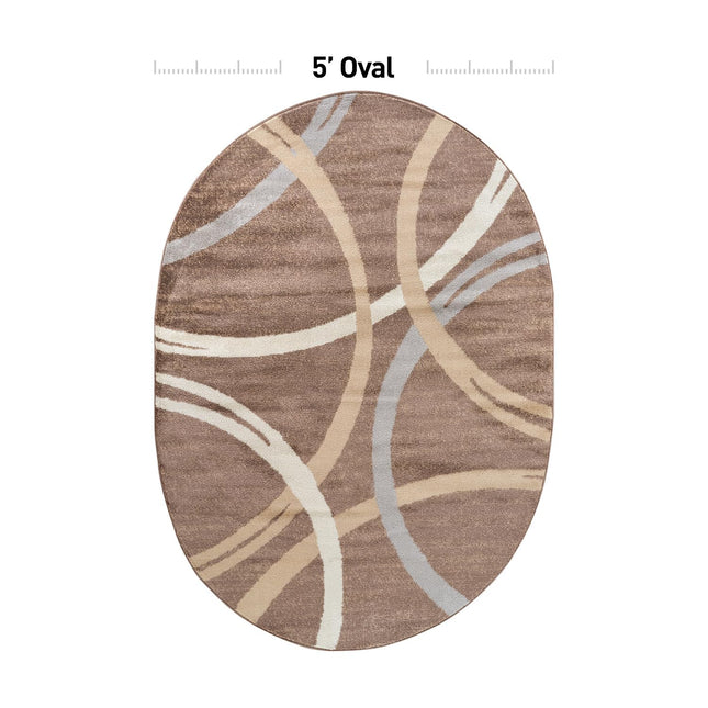 Rugshop Modern Wavy Circles Design Oval Rug, Non-Shedding Carpet for Bedroom, Living Room, or Dining Room, Brown, 5' x 7' Oval
