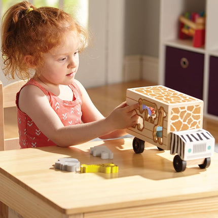 Melissa & Doug Camión de rescate de madera con clasificador de formas | Puzle de animales para niños pequeños, set de juego de aprendizaje temprano | Edad 2+