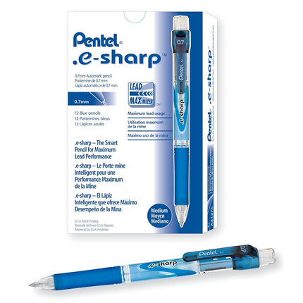 Portaminas Pentel e-sharp, 0.7mm, detalles azules, caja de 12 (AZ127C)