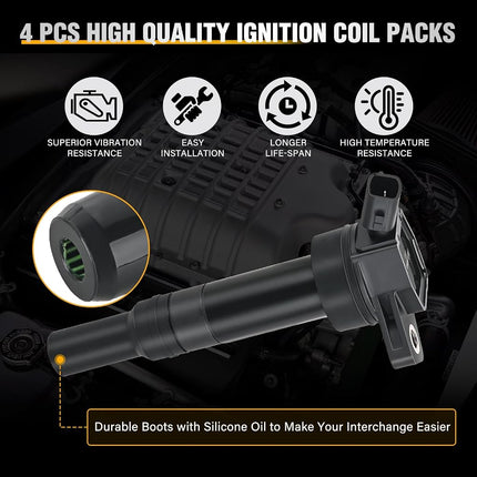 Nilight Ignition Coil Packs Set of 4 Fit UF651 for Hyundai KIA 2011 2012 2013 2014 2015 2016 17 18 19 2020 Tucson Elantra Soul FORTE 1.8 2.0L OE# 5C1861 C1804 1788511 273002E000 (2-pin) Ignition Coils