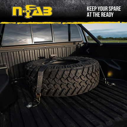 RealTruck n-FAB Bed Mounted Rapid Strap Tire Carrier With Black Strap | Gloss Black | BM1TSBK | Universal