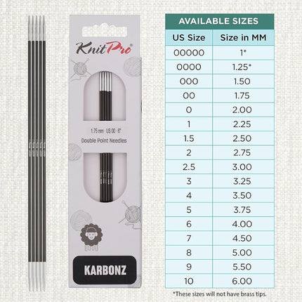KnitPro Karbonz Double Pointed Needles 6" (15cm) | 1.75 mm