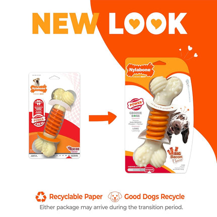 Nylabone Extreme Tough Pro Action Dog Chew Toy, Cleans Teeth, Bacon Flavour, XL, for Dogs Over 23 kg