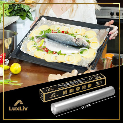 100m - 2 x LuxLiv 50m High Quality Heavy Duty 20 Micron Kitchen Foil Catering Aluminium Tin Foil Roll - 30cm Wide