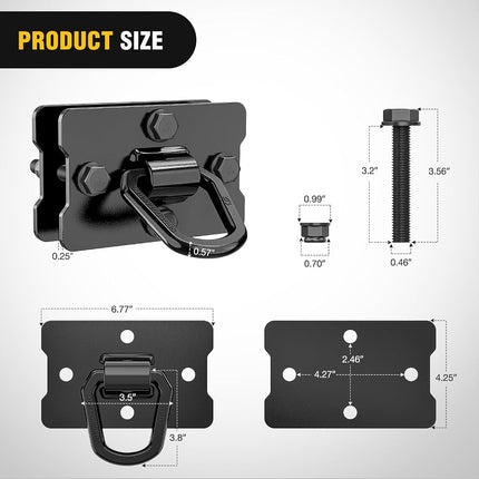 Nilight 2Pcs 1/2" D Rings for Trailers Heavy Duty Trailer Tie Down Rings, Incl. Mounting Hardware, Forged Steel Bolt-On Grab with Back Plates Compatible with Tractor RV UTV Truck, Max 12000Lbs, Black