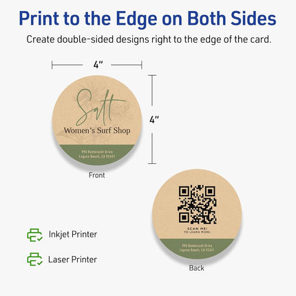 Avery Printable Round Cards, Sure Feed Technology, 4" Diameter, Kraft Brown Cardstock, Print-To-The-Edge, Laser/Inkjet Printable, 150 Total, Great for Business Messaging
