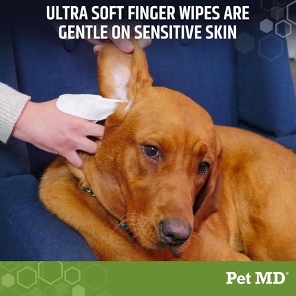 Pet MD Ear Finger Wipes for Dogs - with Eucalyptus and Aloe Vera for Dogs - Alcohol-Free Pet Ear Cleaning Finger Wipes & Puppy Ear Cleaner - Dog Hygiene Products and Supplies - 50ct