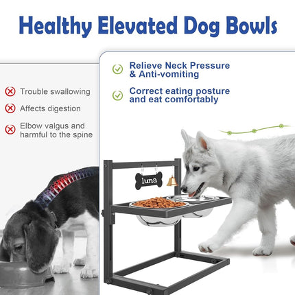 Raised Dog Bowls for Medium and Small Dogs, 5 Height Adjustable and 2 Stainless Steel Bowls 800ml/27oz, Raised Food Dog Water Stand