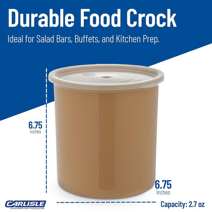 Carlisle FoodService Products Classic Round Storage Container Crock with Lid for Kitchen, Restaurants, Home, Plastic, 2.7 Quarts, Beige