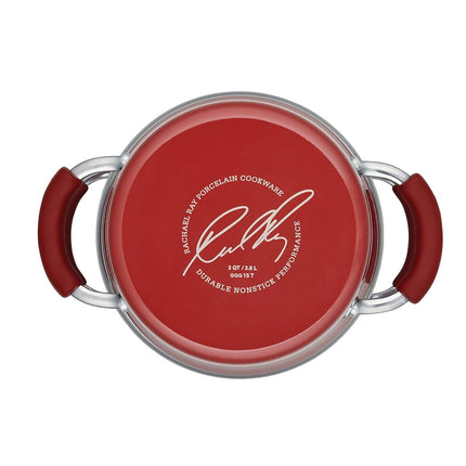 Juego de olla múltiple Rachael Ray Cucina de esmalte duro antiadherente con tapa y vaporera, 2.8 litros, rojo arándano