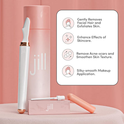 JILL Kit de Rasoirs Dermaplane pour Femmes | Kit de Dermaplaning Épilation du Visage Incluant 1 Manche, 2 Rasoirs Peaux Sensibles & Lingette Nettoyante