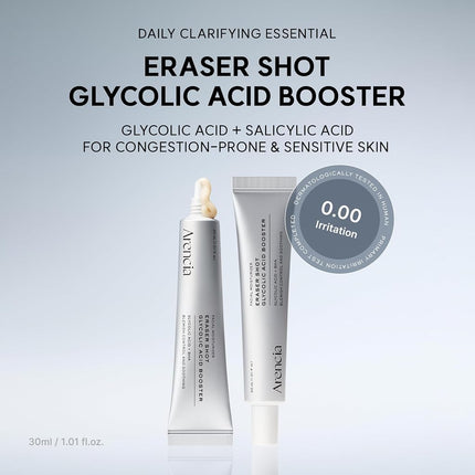 Arencia Eraser Serum Glycolic Acid Booster with AHA BHA, Exfoliating Face Serum for Acne-Prone Skin, Pore Care & Texture Refining, Lightweight Daily Skincare, 30 mL