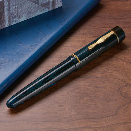 Asvine C2000 Germany Cumberland Ebonite Fountain Pen #8 Extra Fine Nib, Large Handcraft Pen with Converter Pen Box Collection Set- Blue