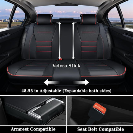Coverado Seat Covers Full Set, Seat Covers for Cars, Car Seat Cover, Car Seat Protector, Nappa Leather Car Seat Cushion, Waterproof Car Seat Covers Front Seats and Back Fit for Most Cars (Redline)