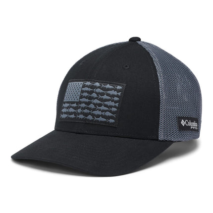 Columbia Unisex PFG Fish Flag Mesh Ball Cap-High Crown, Black/Graphite, XX-Large