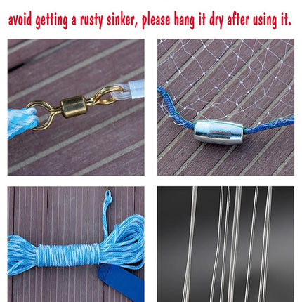 Cast Fishing Net with Aluminum Frame, 0.8inch/2cm Mesh, 7.8-13.8ft/2.4-4.2m Diameter