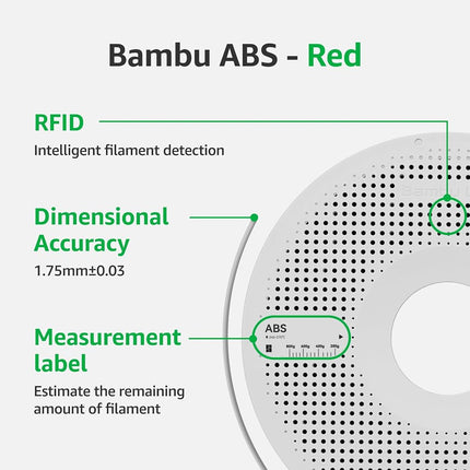 Bambu Lab ABS 3D Printer Filament 1.75mm RFID 1kg Refill, Red