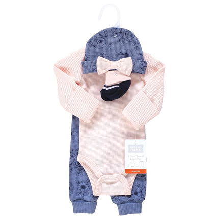 Hudson Baby Unisex Thermal Preemie Layette Set 4pc Long Sleeve Outfit, Navy Toile, Preemie