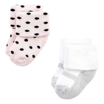 Hudson Baby Chaussettes nouveau-né en coton riche et en tissu éponge pour bébés filles, argent or rose, 6-12 mois