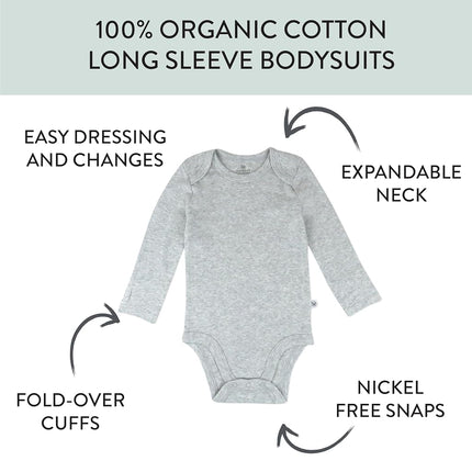 HonestBaby Baby Long Sleeve Bodysuit 100% Organic Cotton 5 Pack Unisex, Natural Ombre, 3-6 meses