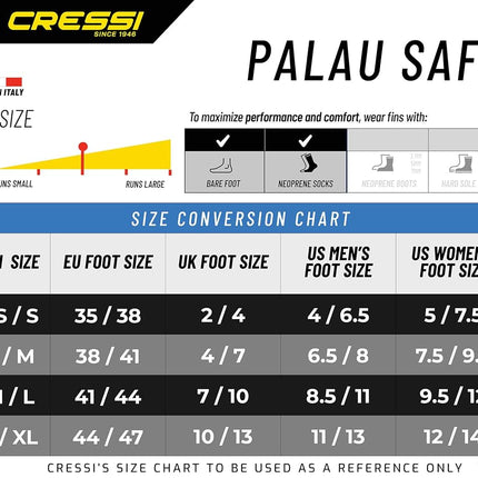 Cressi Palau Saf Fins - Adjustable Short Fins Adults for Snorkelling and Swimming, Black/Yellow Short Fins, XS/S (35/38)