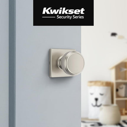 Kwikset Maven Interior Passage Door Knob, Handle for Closet and Hallway Doors, Square Non-Locking Doorknob in Satin Nickel, with Microban Protection