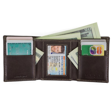 Timberland Men's Leather Trifold Wallet with Id Window Tri-Fold, Brown (Cloudy), One Size