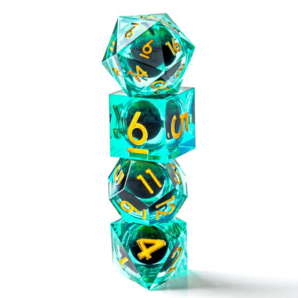 Beholder's Dragon Eye DND Dice Set,Sharp Edge Liquid Core Resin Handmade Dice with Gift Box 7 PCS for Role Playing Dungeons and Dragons Ttrpg(Green Dargon Eye)