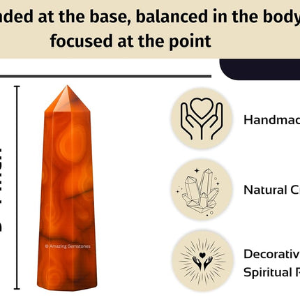 Amazing Gemstone Carnelian Crystal Towers - Natural Healing Crystal Point Obelisk for Reiki Healing and Crystal Grid (3" to 4" INCH)