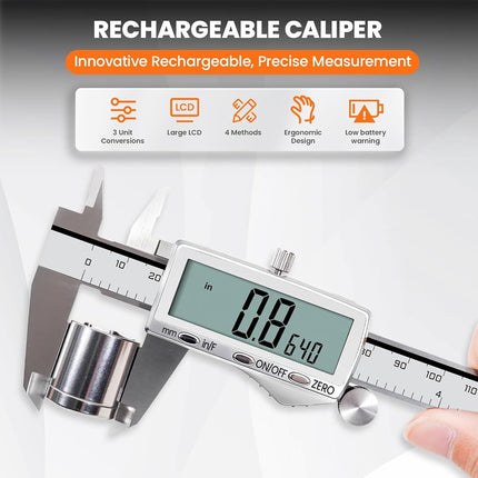 HARDELL Digital Caliper, Rechargeable Calipers with Large LCD Screen