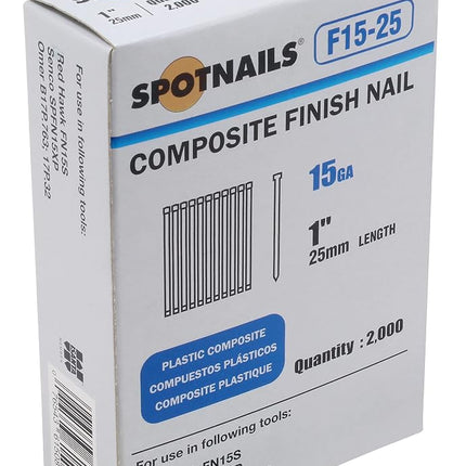 Spotnails F15-25 15GA 1" Plastic Composite Finish Nail, 2000ct