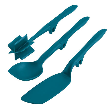 Rachael Ray Tools and Gadgets Set de 3 ustensiles de cuisine Lazy Crush & Chop, Flexi Turner et Scraping Spoon, Bleu sarcelle