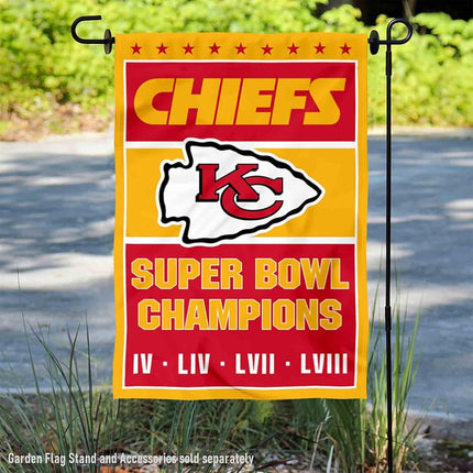 Wincraft Kansas City Chiefs 4 Time Champions Garden Flag, Red, Gold, 12.5 Inches by 18 Inches