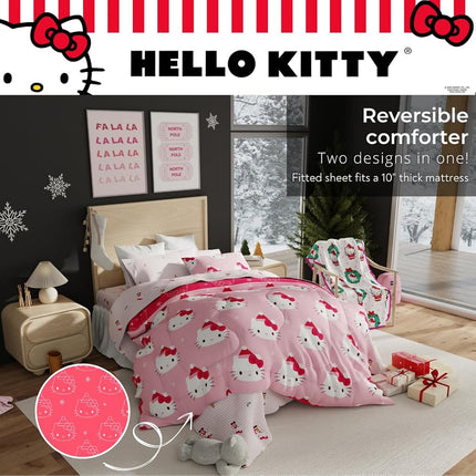 Sanrio Hello Kitty Holiday Christmas Bed Linen Soft Duvet and Sheet Set with Bedspread, 5 Pieces, Twin Size (Officially Licensed Product) by Franco