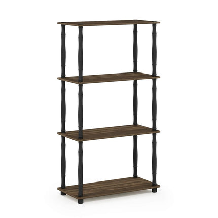 Furinno TURN-N-TUBE Storage Shelves, 4-Tier Book Shelf, Corner Shelf, Toolless Open Shelves, Classic Tubes, for Organization and Storage, Living Room, Home Office, Columbia Walnut