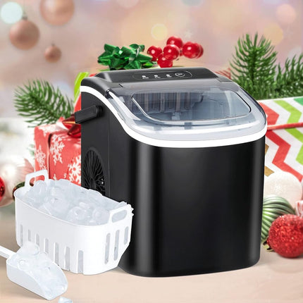Simple Deluxe Ice Maker Machine for Countertop, 26lbs Ice/24Hrs, 9 Ice Cubes Ready in 6 Mins, Portable Self-Clean Electric Ice Machine with Scoop and Basket, 13.7lbs, for Home Kitchen Office Bar Party
