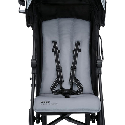 Delta Children Jeep AdventureGlyde Lightweight Travel Stroller with Smoothest Ride and Compact Folding, 3-Position Recliner, Extra Large Storage Basket, Black/Grey