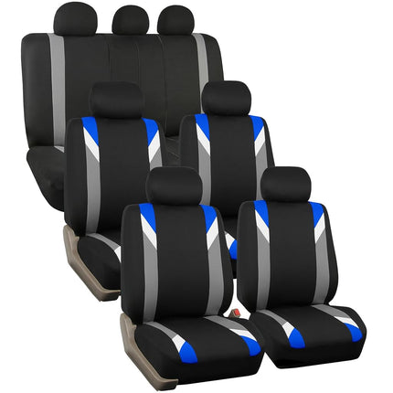 FH GROUP FH-FB033217 Three Row- Premium Modernistic Seat Covers Blue / Black- Fit Most Car, Truck, Suv, or Van