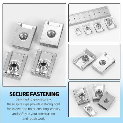 Glarks 50pcs M4 M5 M6 M8 U-Style Clip-On Nuts Set, 304 Stainless Steel Thread Clip Nut, U Nuts Clamp Set, U-Shaped Nut, Automotive U-Clips for Engine, Fender, Bumper, Dash, Interior Trim Panels