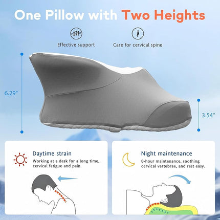 Almohada Cervical de Doble Altura para Alivio del Dolor, Almohadas de Espuma Viscoelástica con Tecnología de Enfriamiento - Soporte Ergonómico 3D, Funda Refrescante, para Dormir de Lado/Espalda/Boca Abajo, Estilo Minimalista - Gris, Blanco