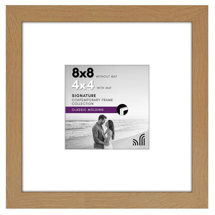 Americanflat 8x8 Picture Frame with Shatter-Resistant Glass - Use as 4x4 Frame with Mat or Display 8x8 Photo Without Mat - Signature Collection - Square Frames for Tabletop and Wall - Dark Oak