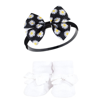 Hudson Baby Girl's Headband and Socks Giftset, Black Daisy, One Size