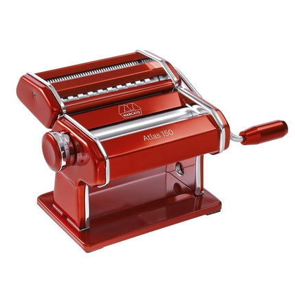 Marcato Atlas 150 Pasta Maker Machine Manual Pasta Roller with Adjustable Dough Thickness - Red